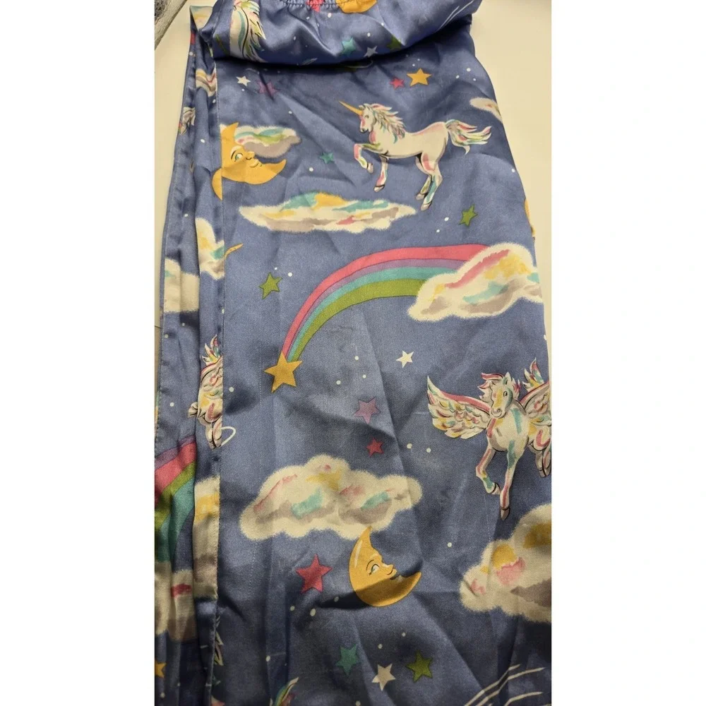 Nick & Nora Unicorn Pegasus Rainbow Satin Pajama Pants Girls 6 6X Moon Stars